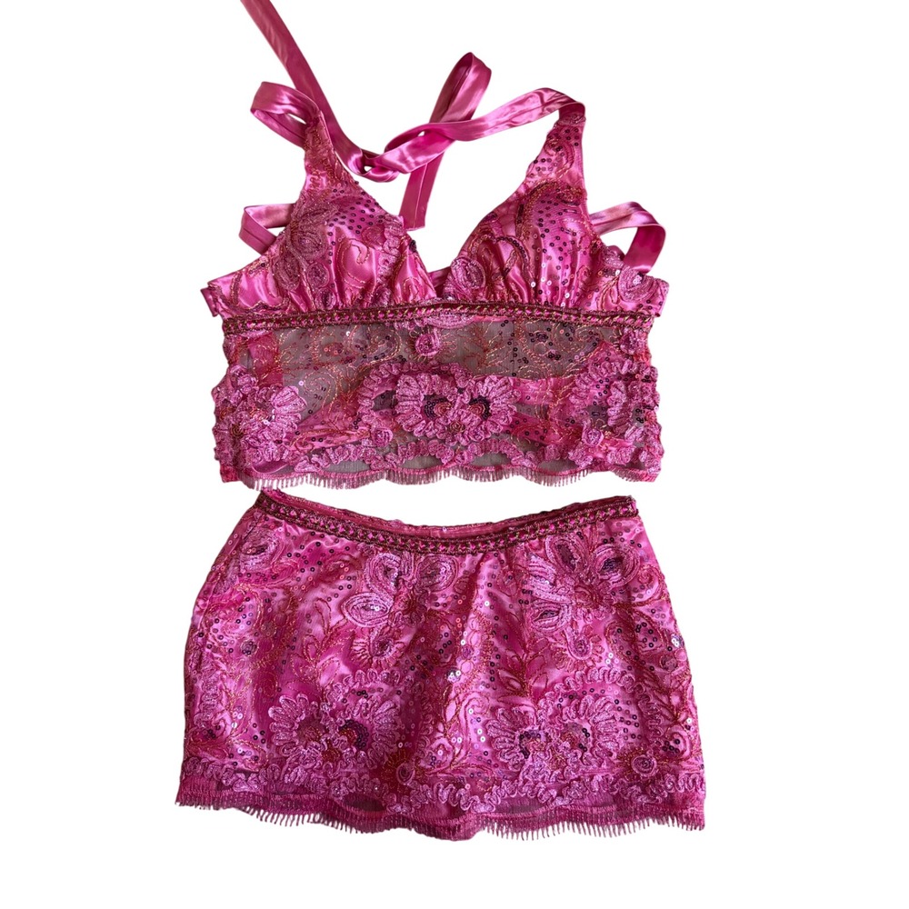 Custom Handmade Sequin Halter Top and Skort Set Womens S Beaded Sheer Festival